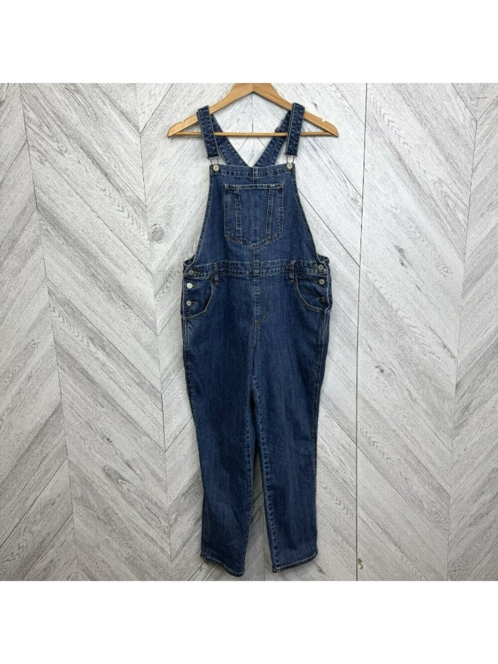 Old Navy Blue Denim Jean Overalls Pants Womens Size 14 Stretch 27" Inseam